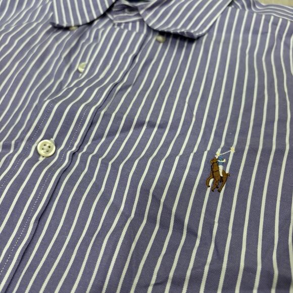 Ralph Lauren Polo Men Long Sleeve Blue Stripe L Classic Fit Button Up Brown Pony - Picture 5 of 9